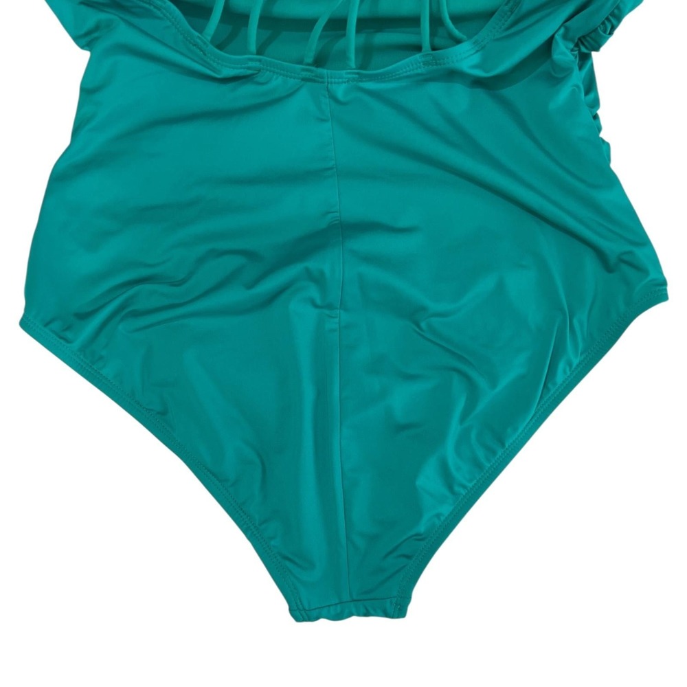 Hilor One Piece Swimsuit Womens Size 16 Teal Ruched Monokini Macrame Back‎ Swim - Picture 6 of 11